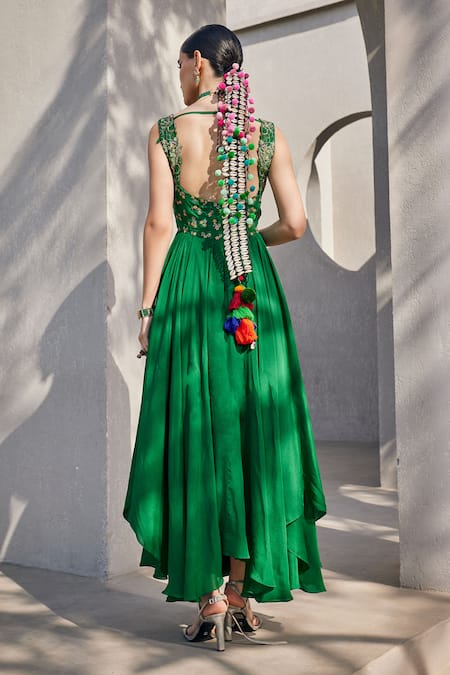 Anu Pellakuru Emerald Green Embroidered Anarkali 
