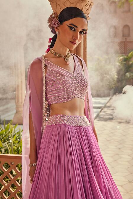 Shop Anu Pellakuru Pink Silk, Chiffon, Organza Beads, Embroidery Light Candy Fusion Lehenga Set Online at Aza Fashions Shop_Anu Pellakuru_Pink Silk, Chiffon, Organza Beads, Embroidery Light Candy Fusion Lehenga Set _Online_at_Aza_Fashions