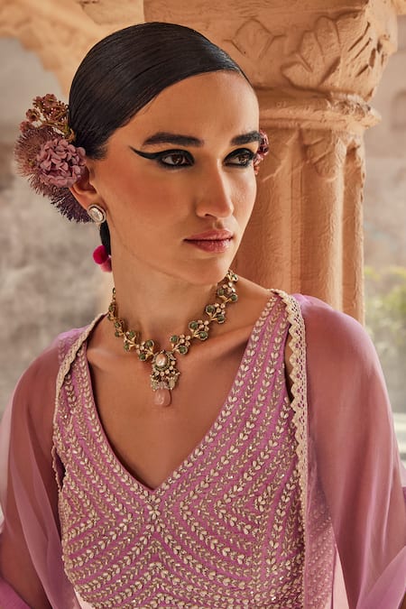 Anu Pellakuru Pink Silk, Chiffon, Organza Beads, Embroidery Light Candy Fusion Lehenga Set at Aza Fashions Anu Pellakuru_Pink Silk, Chiffon, Organza Beads, Embroidery Light Candy Fusion Lehenga Set _at_Aza_Fashions