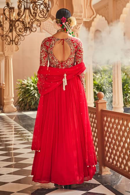 Anu Pellakuru Embroidered Red Anarkali Set 