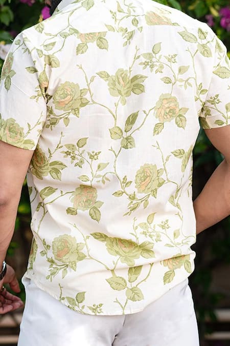 Shop_Aryavir Malhotra_Green Cotton Floral Print Pure Shirt _at_Aza_Fashions