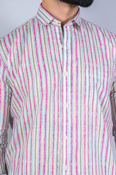 Shop_Aryavir Malhotra_Multi Color Cotton Multi-color Stripe Print Shirt _Online_at_Aza_Fashions