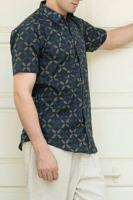 Buy Aryavir Malhotra Blue Cotton Abstract Print Shirt Online at Aza Fashions Buy_Aryavir Malhotra_Blue Cotton Abstract Print Shirt _Online_at_Aza_Fashions