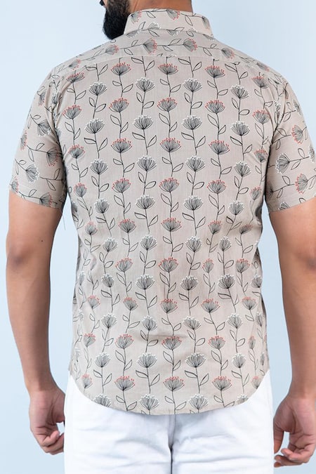 Shop_Aryavir Malhotra_Beige Cotton Floral Blossom Print Shirt _at_Aza_Fashions