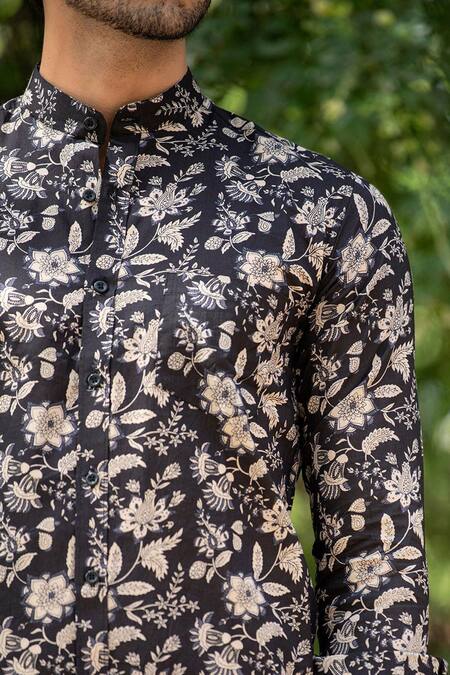 Buy Aryavir Malhotra Black Cotton Blossom Print Shirt Buy_Aryavir Malhotra_Black Cotton Blossom Print Shirt