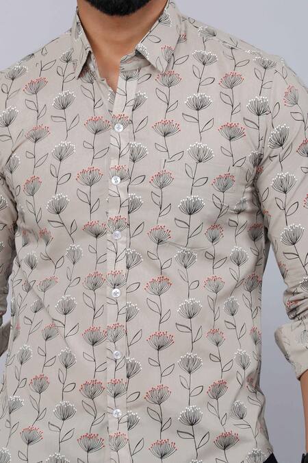 Shop_Aryavir Malhotra_Beige Cotton Blooming Print Casual Shirt _Online_at_Aza_Fashions