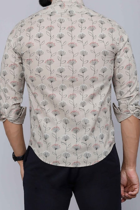 Shop_Aryavir Malhotra_Beige Cotton Blooming Print Casual Shirt _at_Aza_Fashions