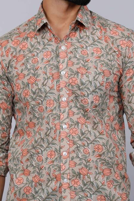 Buy Aryavir Malhotra Brown Cotton Floral Vine Print Casual Shirt Buy_Aryavir Malhotra_Brown Cotton Floral Vine Print Casual Shirt