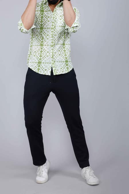Aryavir Malhotra Green Cotton Tie-dye Geometric Print Shirt Online at Aza Fashions Aryavir Malhotra_Green Cotton Tie-dye Geometric Print Shirt _Online_at_Aza_Fashions