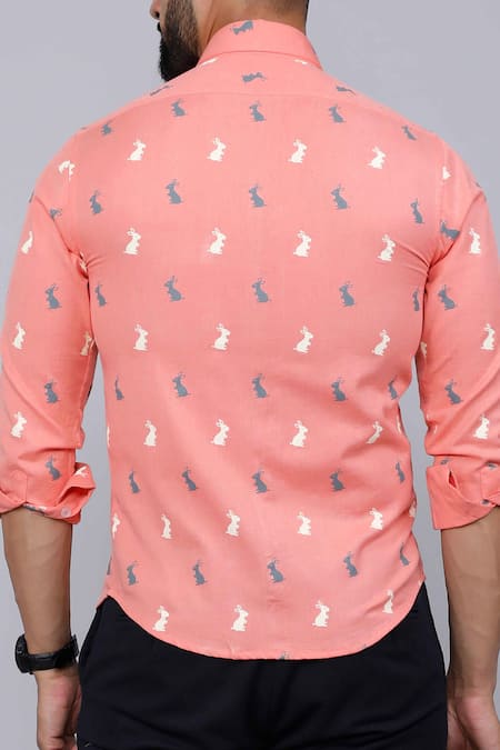 Aryavir Malhotra Animal Print Peach Cotton Shirt 