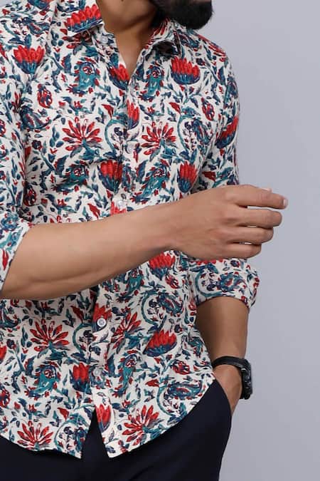 Aryavir Malhotra Multi Color Cotton Florid Print Pure Shirt Online at Aza Fashions Aryavir Malhotra_Multi Color Cotton Florid Print Pure Shirt_Online_at_Aza_Fashions