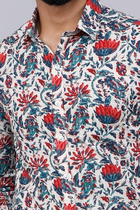 Buy Aryavir Malhotra Multi Color Cotton Florid Print Pure Shirt Online at Aza Fashions Buy_Aryavir Malhotra_Multi Color Cotton Florid Print Pure Shirt_Online_at_Aza_Fashions