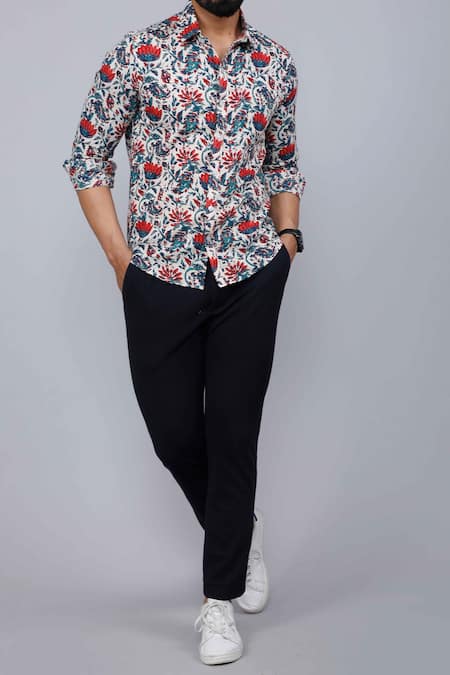 Aryavir Malhotra Multi Color Cotton Florid Print Pure Shirt at Aza Fashions Aryavir Malhotra_Multi Color Cotton Florid Print Pure Shirt_at_Aza_Fashions