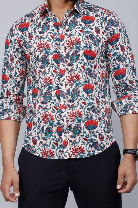Buy Aryavir Malhotra Multi Color Cotton Florid Print Pure Shirt Buy_Aryavir Malhotra_Multi Color Cotton Florid Print Pure Shirt