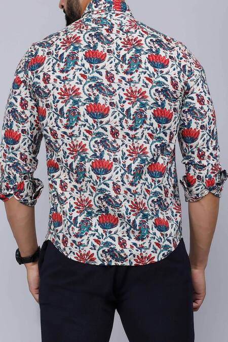 Shop Aryavir Malhotra Multi Color Cotton Florid Print Pure Shirt at Aza Fashions Shop_Aryavir Malhotra_Multi Color Cotton Florid Print Pure Shirt_at_Aza_Fashions