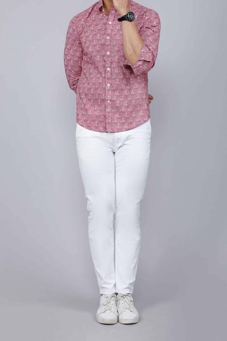 Aryavir Malhotra Pink Cotton Flower Print Shirt Online at Aza Fashions Aryavir Malhotra_Pink Cotton Flower Print Shirt _Online_at_Aza_Fashions