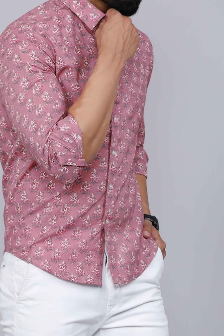 Buy Aryavir Malhotra Pink Cotton Flower Print Shirt Online at Aza Fashions Buy_Aryavir Malhotra_Pink Cotton Flower Print Shirt _Online_at_Aza_Fashions