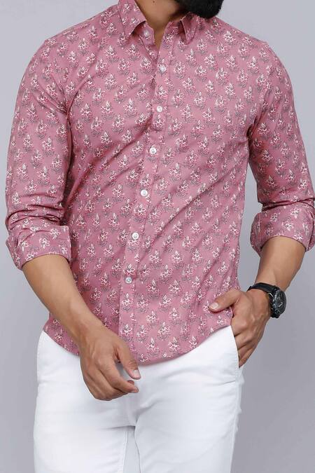 Aryavir Malhotra Pink Cotton Flower Print Shirt at Aza Fashions Aryavir Malhotra_Pink Cotton Flower Print Shirt _at_Aza_Fashions