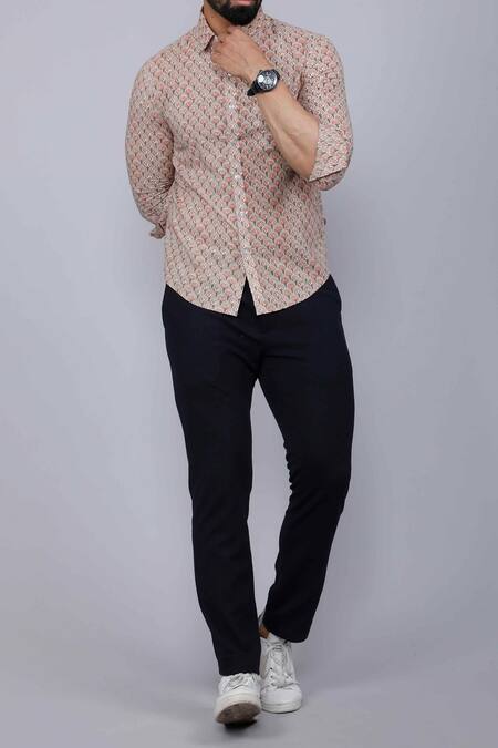 Aryavir Malhotra_Brown Cotton Blossom Print Pure Shirt _Online_at_Aza_Fashions