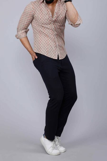 Buy_Aryavir Malhotra_Brown Cotton Blossom Print Pure Shirt _Online_at_Aza_Fashions