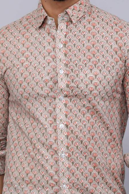 Shop_Aryavir Malhotra_Brown Cotton Blossom Print Pure Shirt _Online_at_Aza_Fashions