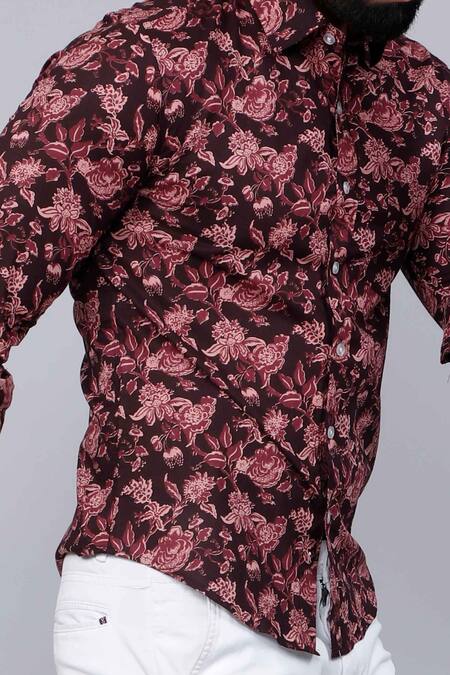 Buy_Arihant Rai Sinha_Maroon Cotton Floret Print Shirt _Online_at_Aza_Fashions