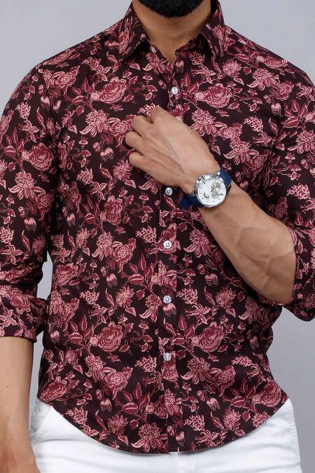Buy_Arihant Rai Sinha_Maroon Cotton Floret Print Shirt 