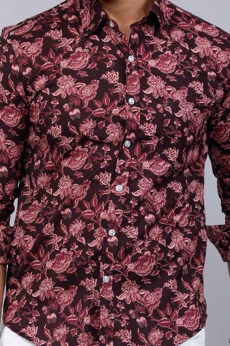 Shop_Arihant Rai Sinha_Maroon Cotton Floret Print Shirt 