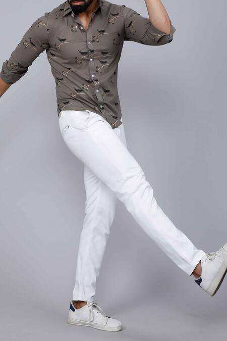 Aryavir Malhotra_Gray Cotton Bird Print Casual Shirt _Online_at_Aza_Fashions