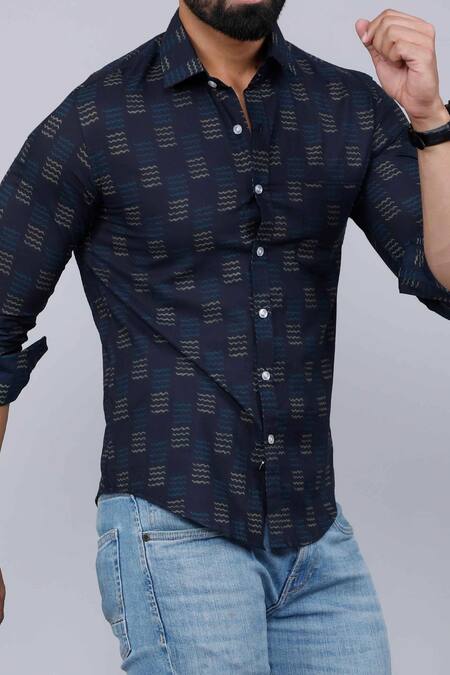 Buy Aryavir Malhotra Blue Cotton Indigo Abstract Print Casual Shirt Online at Aza Fashions Buy_Aryavir Malhotra_Blue Cotton Indigo Abstract Print Casual Shirt _Online_at_Aza_Fashions