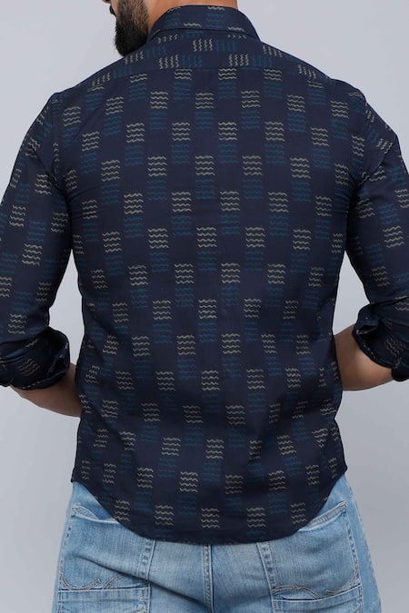 Shop Aryavir Malhotra Blue Cotton Indigo Abstract Print Casual Shirt at Aza Fashions Shop_Aryavir Malhotra_Blue Cotton Indigo Abstract Print Casual Shirt _at_Aza_Fashions
