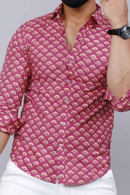 Aryavir Malhotra Pink Cotton Floral Print Shirt at Aza Fashions Aryavir Malhotra_Pink Cotton Floral Print Shirt _at_Aza_Fashions