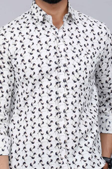Buy_Aryavir Malhotra_White Cotton Bird Print Collared Shirt 