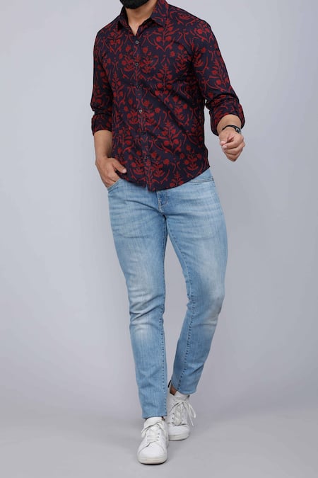 Aryavir Malhotra_Black Cotton Floral Print Shirt _Online_at_Aza_Fashions