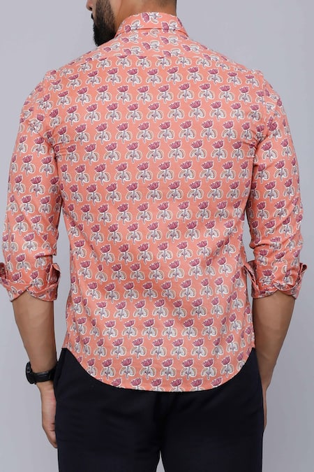 Aryavir Malhotra Lotus Print Collared Cotton Shirt 