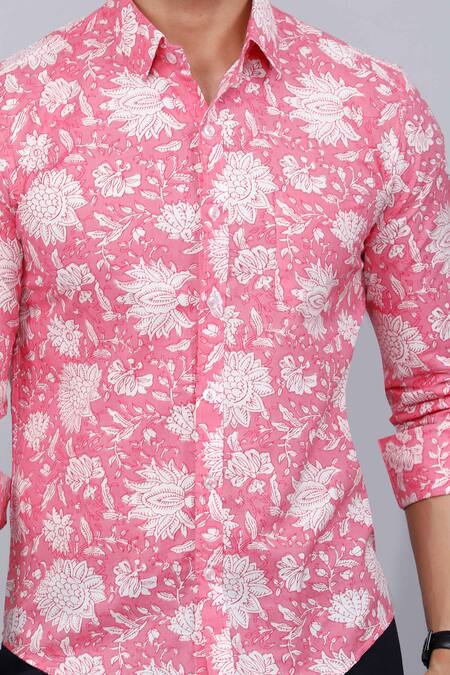 Buy Aryavir Malhotra Pink Cotton Floral Vine Print Collared Shirt Buy_Aryavir Malhotra_Pink Cotton Floral Vine Print Collared Shirt