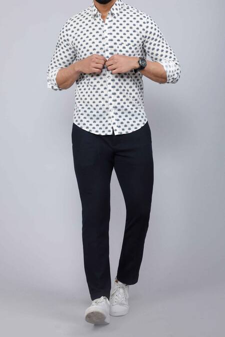 Aryavir Malhotra_White Cotton Abstract Floral Print Shirt _Online_at_Aza_Fashions