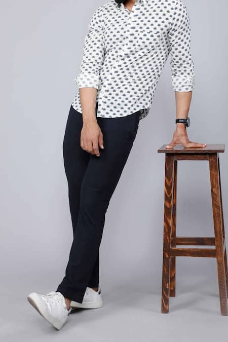 Buy_Aryavir Malhotra_White Cotton Abstract Floral Print Shirt _Online_at_Aza_Fashions