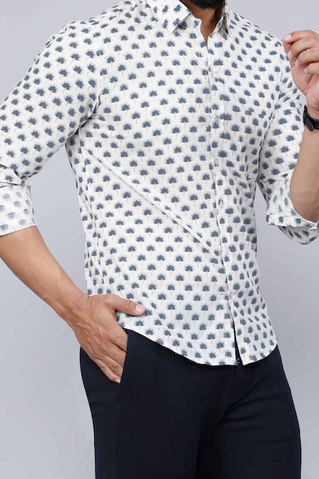 Shop_Aryavir Malhotra_White Cotton Abstract Floral Print Shirt _Online_at_Aza_Fashions