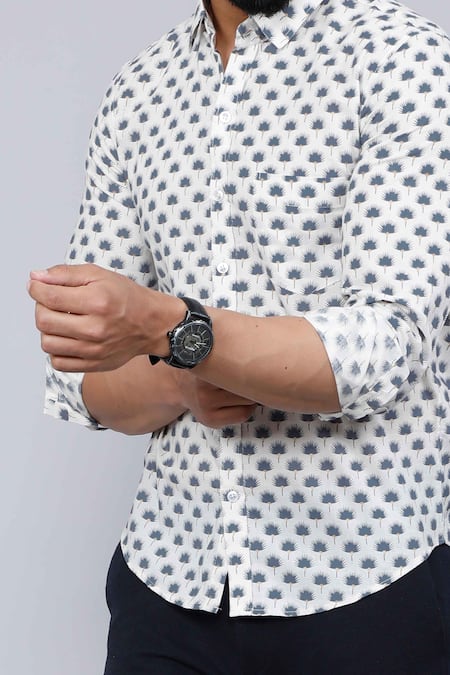Buy_Aryavir Malhotra_White Cotton Abstract Floral Print Shirt 