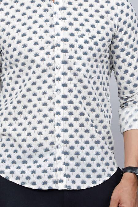 Shop_Aryavir Malhotra_White Cotton Abstract Floral Print Shirt 