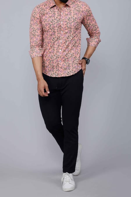Buy Aryavir Malhotra Peach Cotton Embroidery Floral Vine Print Shirt Online at Aza Fashions Buy_Aryavir Malhotra_Peach Cotton Embroidery Floral Vine Print Shirt _Online_at_Aza_Fashions
