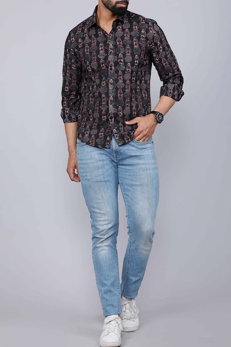 Aryavir Malhotra_Black Cotton Abstract Lantern Print Casual Shirt _Online_at_Aza_Fashions