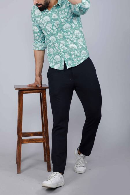 Buy_Aryavir Malhotra_Green Cotton Floral Bloom Print Shirt 