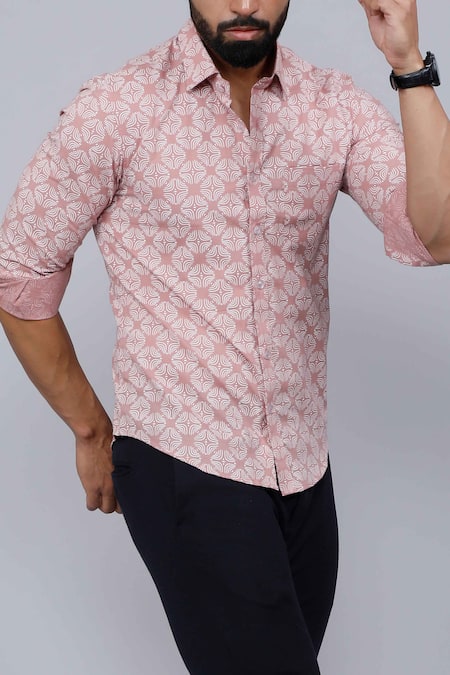 Buy Aryavir Malhotra Pink Cotton Abstract Print Shirt Online at Aza Fashions Buy_Aryavir Malhotra_Pink Cotton Abstract Print Shirt _Online_at_Aza_Fashions