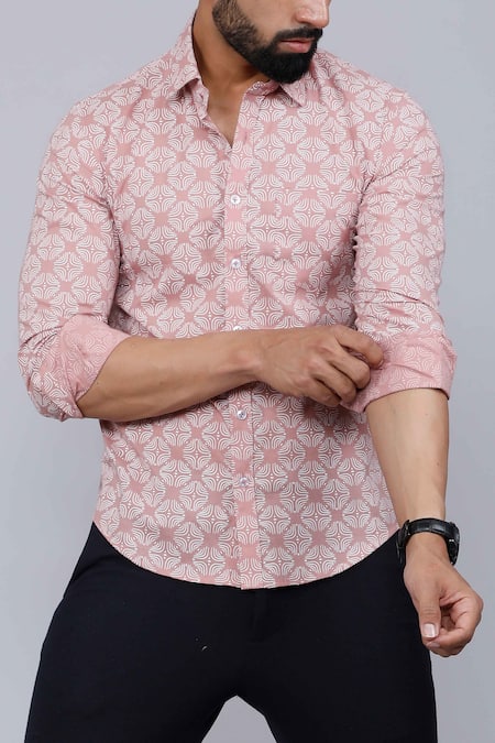 Shop Aryavir Malhotra Pink Cotton Abstract Print Shirt Online at Aza Fashions Shop_Aryavir Malhotra_Pink Cotton Abstract Print Shirt _Online_at_Aza_Fashions