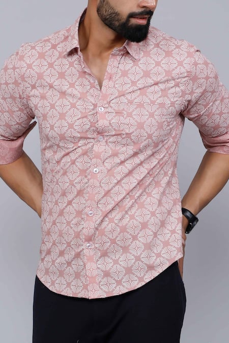 Aryavir Malhotra Pink Cotton Abstract Print Shirt at Aza Fashions Aryavir Malhotra_Pink Cotton Abstract Print Shirt _at_Aza_Fashions