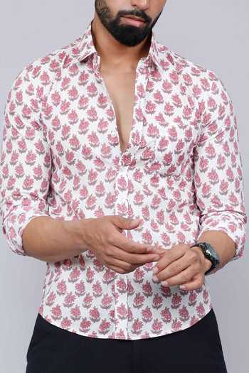 Buy Aryavir Malhotra White Cotton Floral Motifs Print Collared Shirt Online at Aza Fashions Buy_Aryavir Malhotra_White Cotton Floral Motifs Print Collared Shirt _Online_at_Aza_Fashions