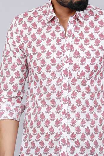 Shop Aryavir Malhotra White Cotton Floral Motifs Print Collared Shirt Online at Aza Fashions Shop_Aryavir Malhotra_White Cotton Floral Motifs Print Collared Shirt _Online_at_Aza_Fashions