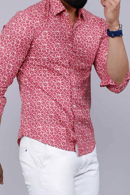 Buy Aryavir Malhotra Pink Cotton Abstract Print Collared Shirt Online at Aza Fashions Buy_Aryavir Malhotra_Pink Cotton Abstract Print Collared Shirt _Online_at_Aza_Fashions
